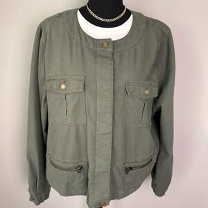 Denim & Co‎ Jacket Womens 1X Olive Green Utility Pockets Lightweight Layer